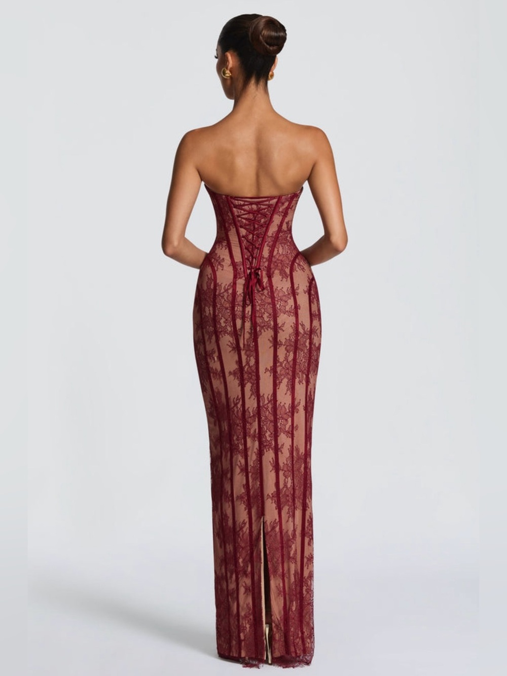 Babyboo Sian Burgundy Floral Lace Corset Maxi Dress | Size S | Worn Once - Picture 3 of 16